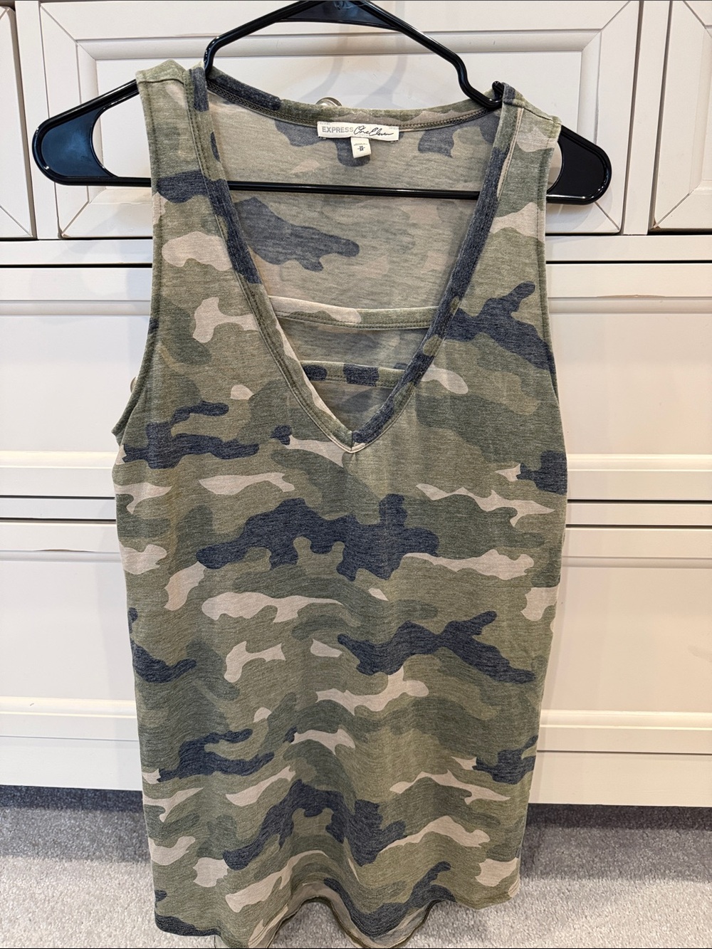 Express Camo V-Neck Tank Top in Green, Gray, Cream